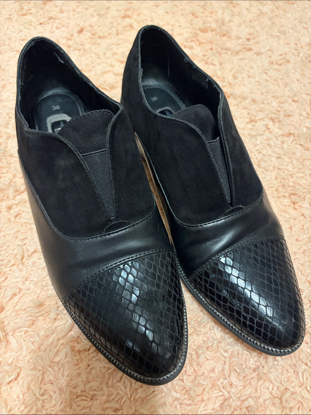 Tamaris Leather Suede Snakeskin Slip-on Loafer Oxford Black 38 size 7